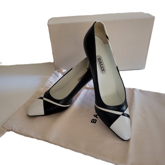 Bally Designer Pumps | Black & White Leather | Size 8.5 M | With Box Dust bag - Picture 3 of 14
